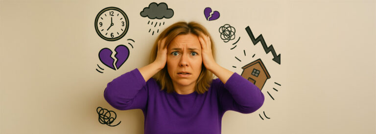 Mujer joven consultando por síntomas de menopausia precoz, salud femenina y fertilidad.